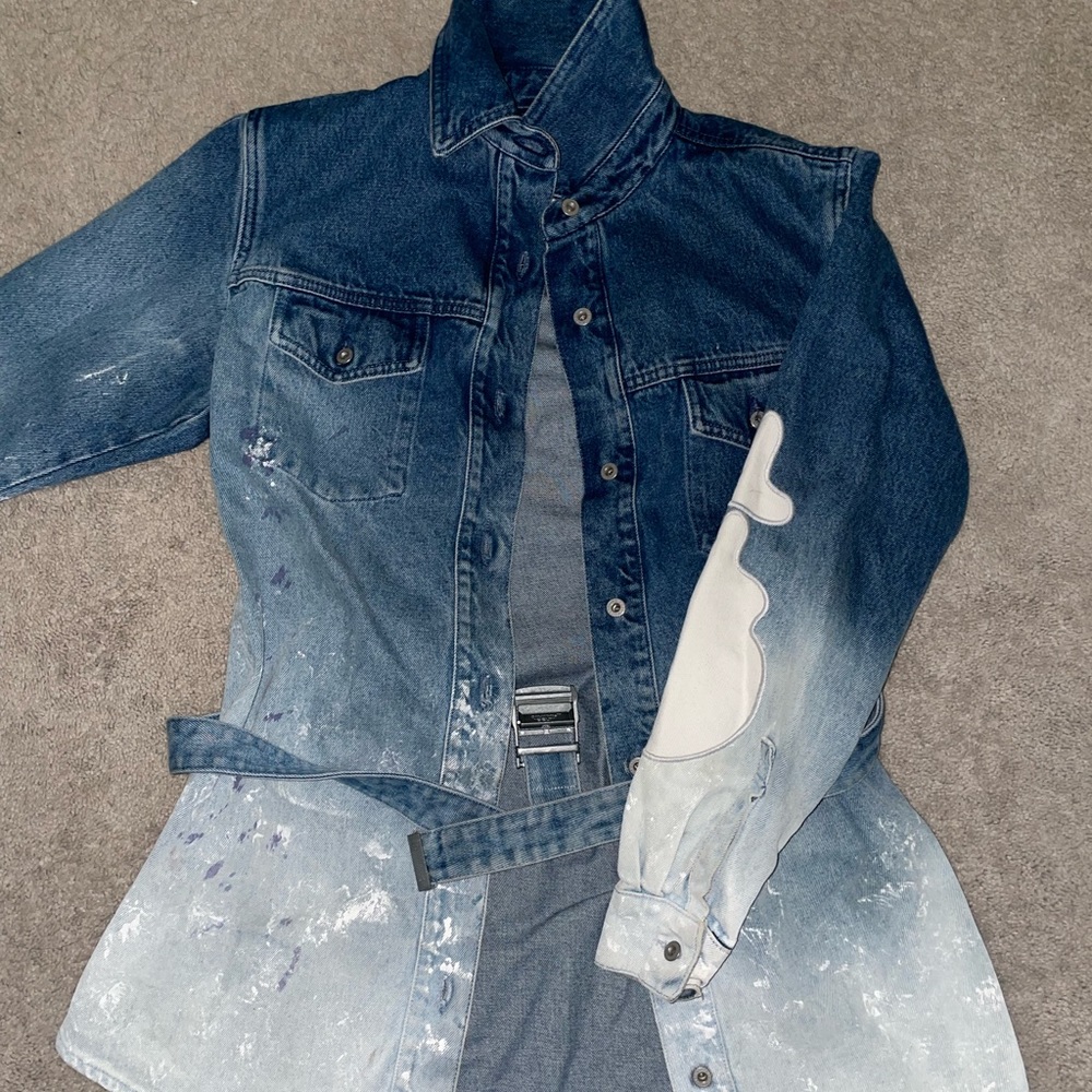 Used only worn once! Long off white jeans jacket